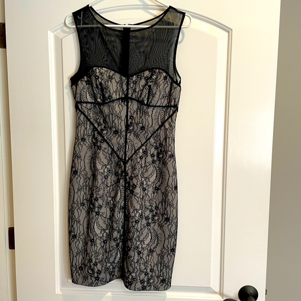 Halston Heritage black lace dress